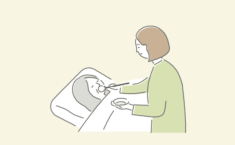 故人を安置し、末期の水を行う様子のイラスト