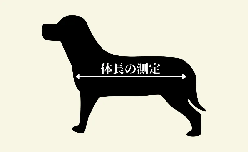 犬のシルエットに両矢印で体調の測定位置と記載したイラスト